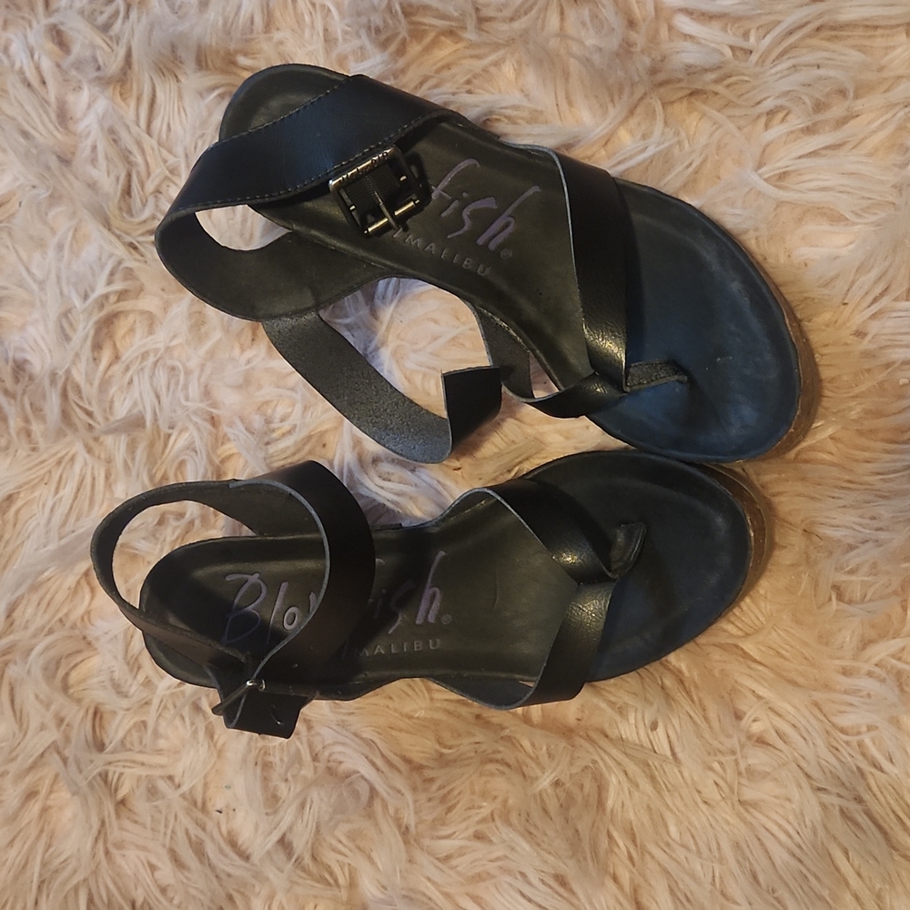 Black wedge heel sandals